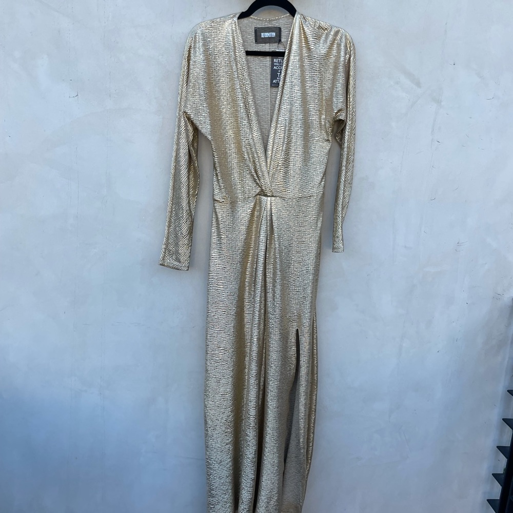 ❌SOLD❌Reformation Metallic Gold Twist Front Slit Gown Maxi Dress - Picture 4 of 8
